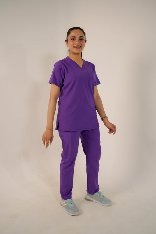 Dark Lavender V-Neck Classic Scrubs – Stylish & Comfortable