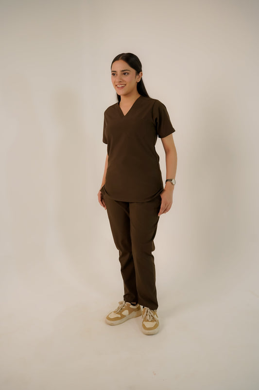 Lisbon Brown V-Neck Classic Scrubs – Comfortable & Durable