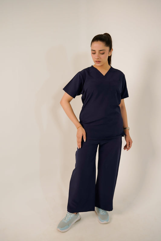 Navy Blue V-Neck Classic Scrubs – Comfortable & Durable