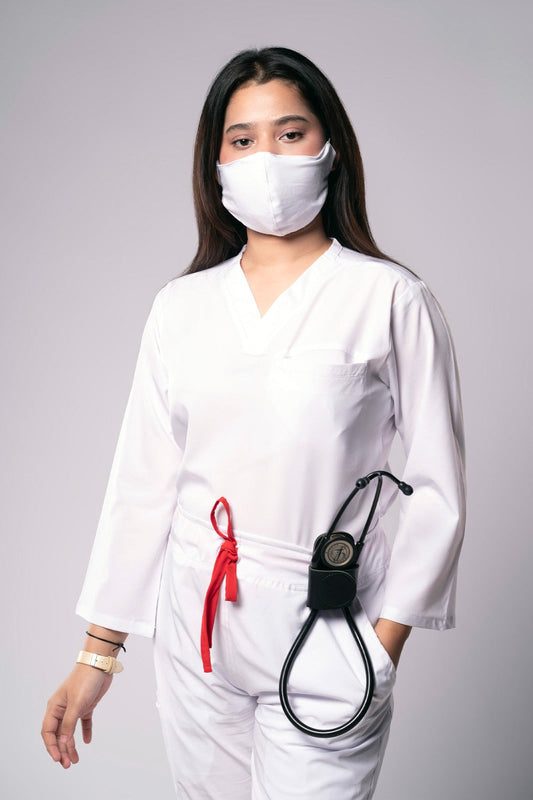     beige doctor scrubs