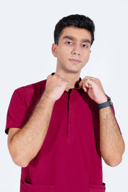 Mulberry Maroon | 4-Pocket Mandarian Collar - Scrubs Pk