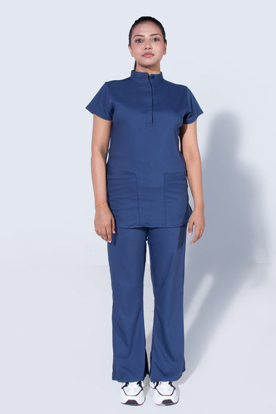 Steel Blue women 4-Pocket Mandarin Collar - Scrubs Pk