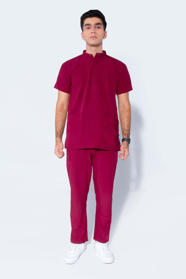 Mulberry Maroon | 4-Pocket Mandarian Collar - Scrubs Pk