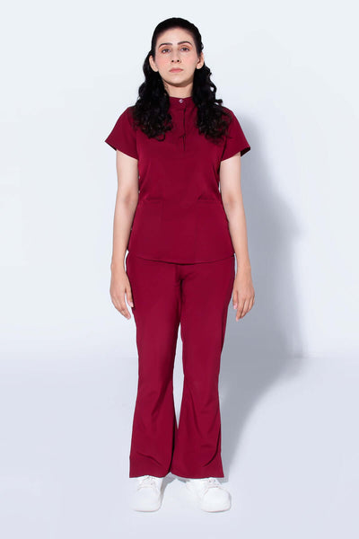 Mulberry Maroon | Women Mandarin Collar - Scrubs Pk