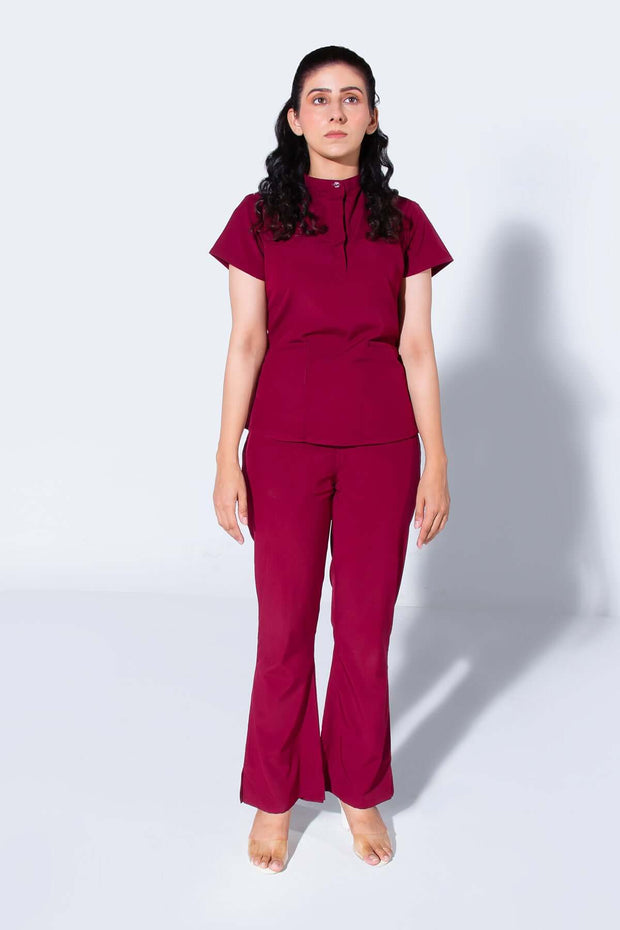 Mulberry Maroon | Women Mandarin Collar - Scrubs Pk