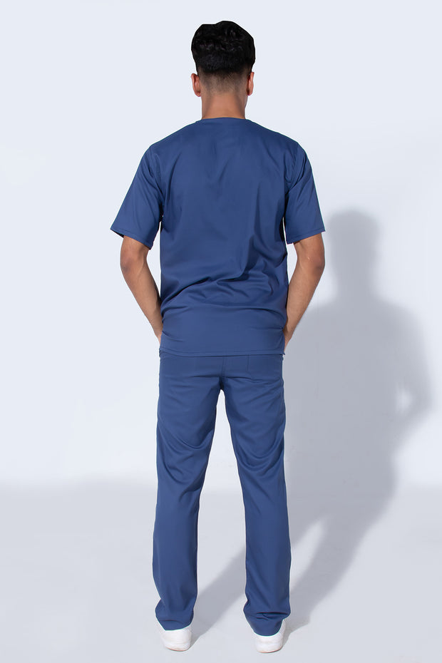 Steel Blue | 4-Pocket Mandarin Collar with Straight Pants - Scrubs Pk