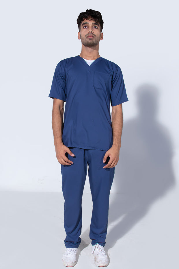 Steel Blue | 4-Pocket Mandarin Collar with Straight Pants - Scrubs Pk