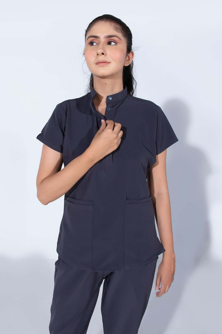 Lead Grey | 4 Pockets Mandarin Collar - Scrubs Pk