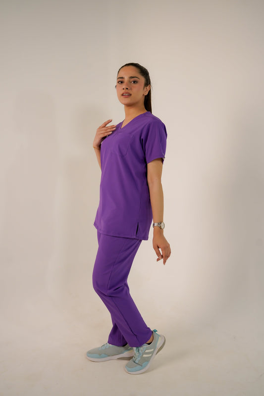 Dark Lavender V-Neck Classic Scrubs – Stylish & Comfortable