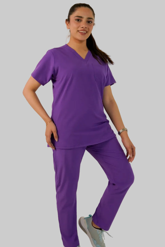 Dark Lavender V-Neck Classic Scrubs – Stylish & Comfortable