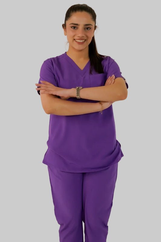 Dark Lavender V-Neck Classic Scrubs – Stylish & Comfortable
