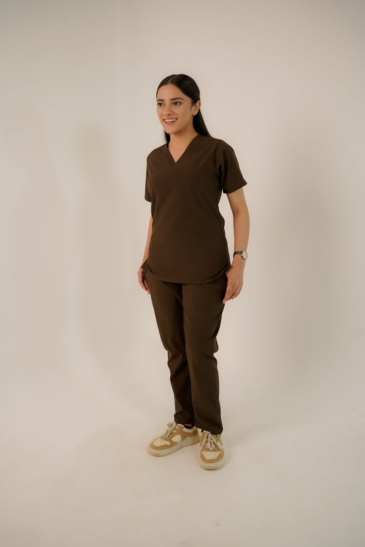 Lisbon Brown V-Neck Classic Scrubs – Comfortable & Durable