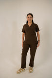 Lisbon Brown V-Neck Classic Scrubs – Comfortable & Durable