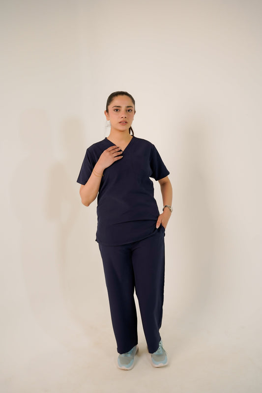 Navy Blue V-Neck Classic Scrubs – Comfortable & Durable