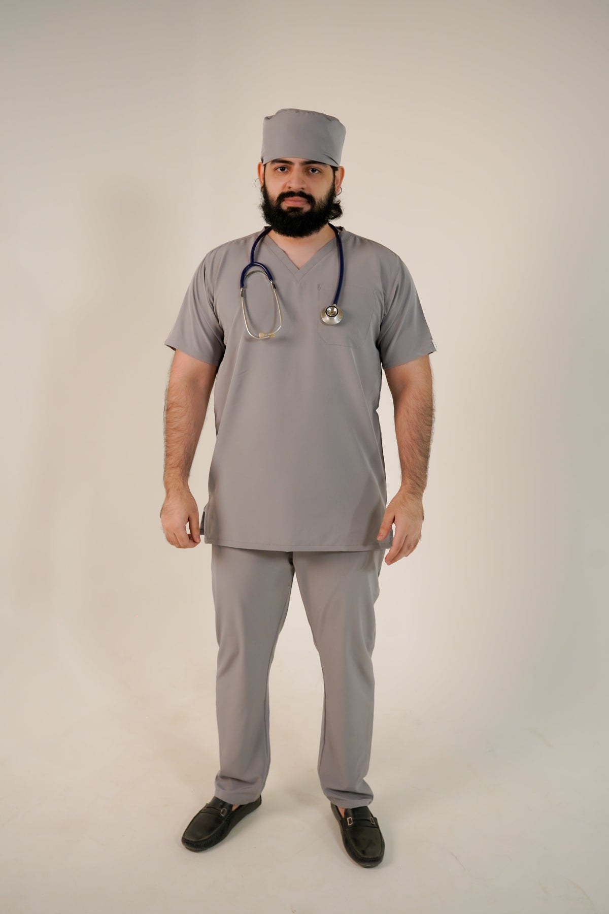 Oslo Grey V-Neck Classic Scrubs – Stylish & Comfortable