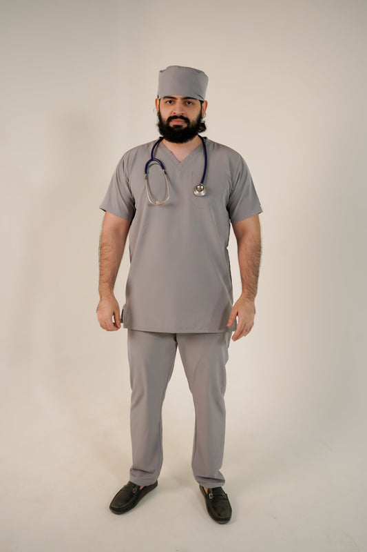 Oslo Grey V-Neck Classic Scrubs – Stylish & Comfortable